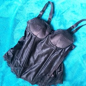 Satin Floral printed lace ribbed corset top goth